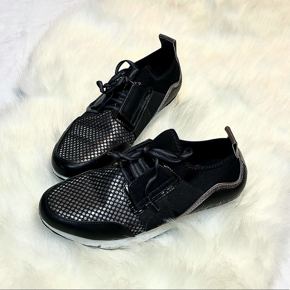 A New Day black and silver, stretchy, athletic shoes with laces